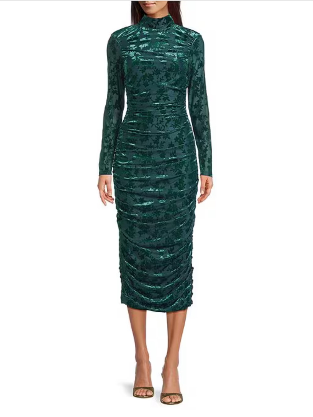 Belle By Badgley Mischka Kendall Velvet Burnout Ruched Long Sleeve Bodycon Dress